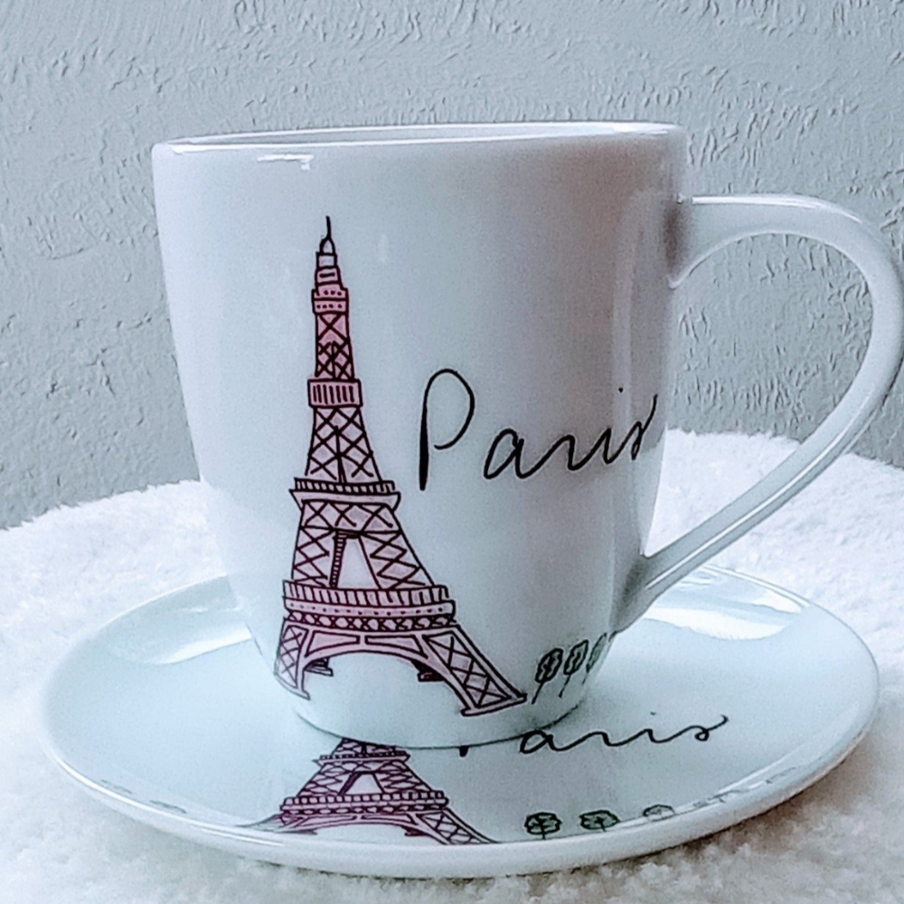Sur La Table Eiffel Tower Mug and Saucer. New.